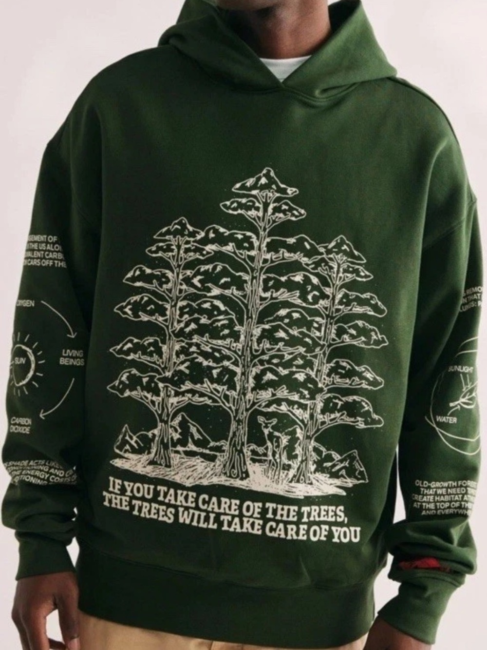 CHNGE Unisex Trees Are The Root Oversized Cuffed Long Sleeve Hoodie, Green, med - Picture 13 of 16